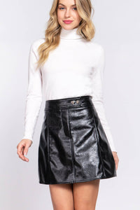 Black A-Line Coated PU Mini Skirt