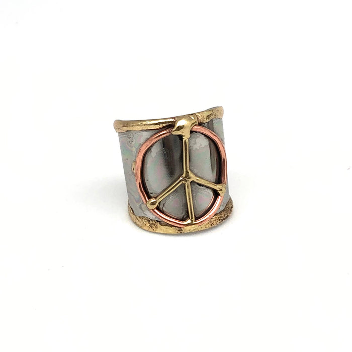 Mixed Metal Cuff Ring- Peace Sign