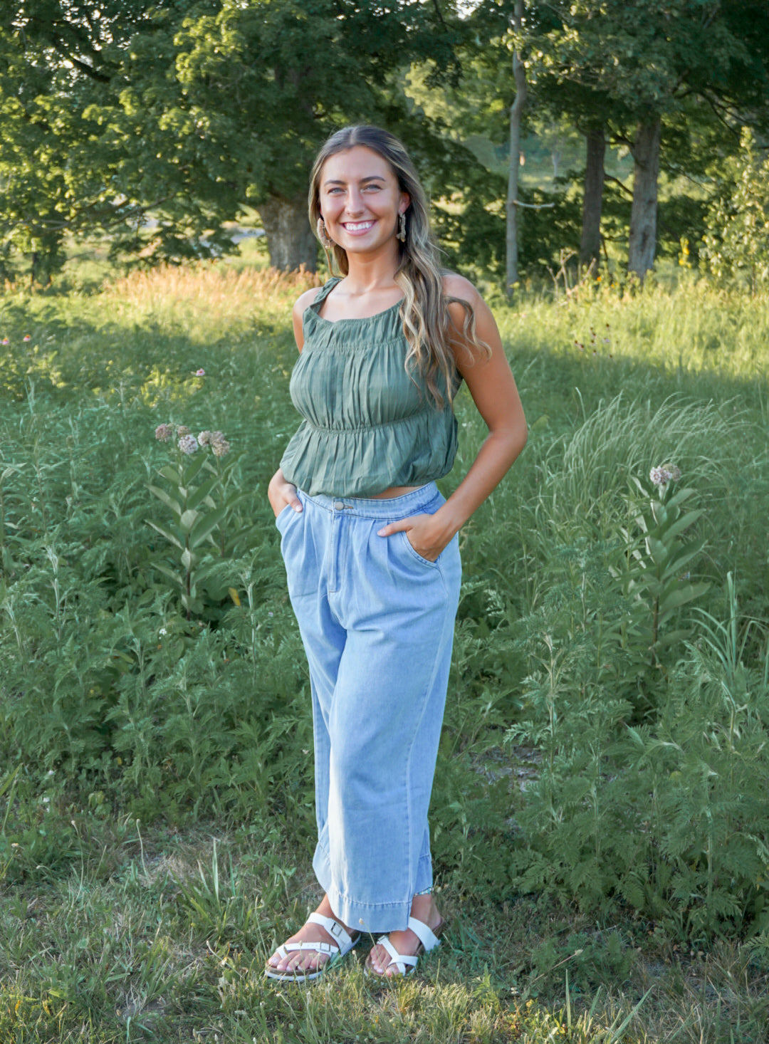 Olive Green Boat Neck Top| Boho Fashion