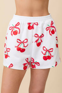 Cherry Bow Printed Lounge Set Shorts