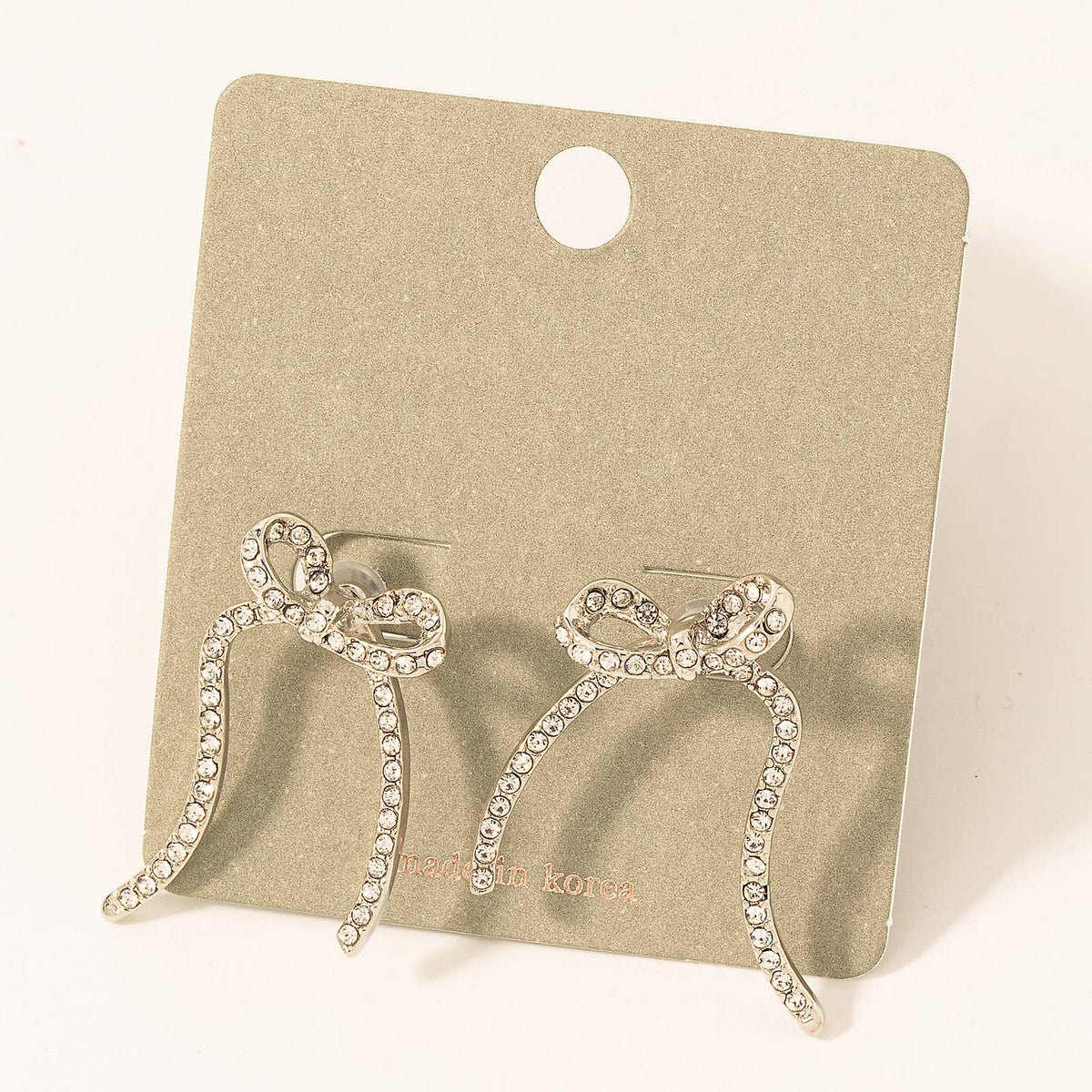 Pave Metallic Ribbon Bow Stud Earrings