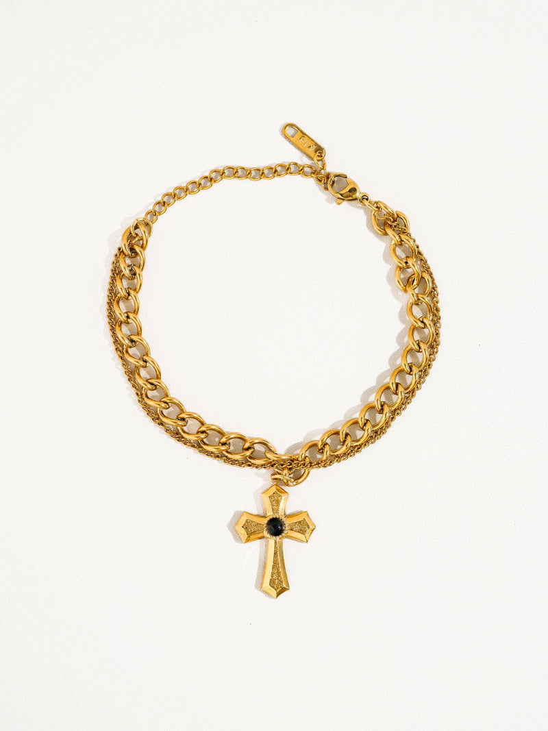 Ares 18K Gold Layered Cross chain Bracelet