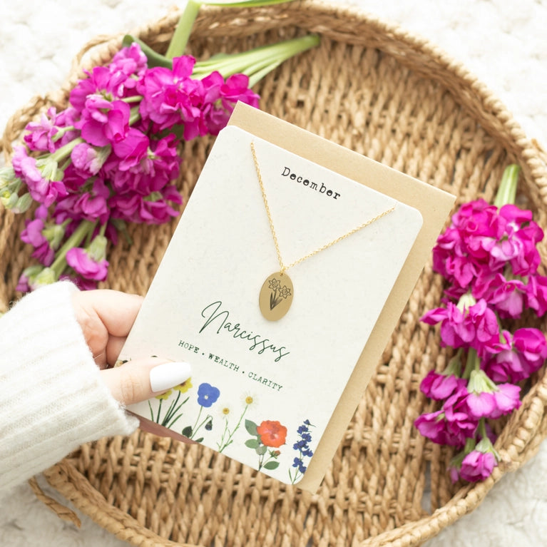 Birth Flower Necklace with Greeting Card