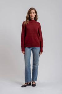 Mock Neck Ribbed Sweater with Extended Shoulders – Effortless Chic