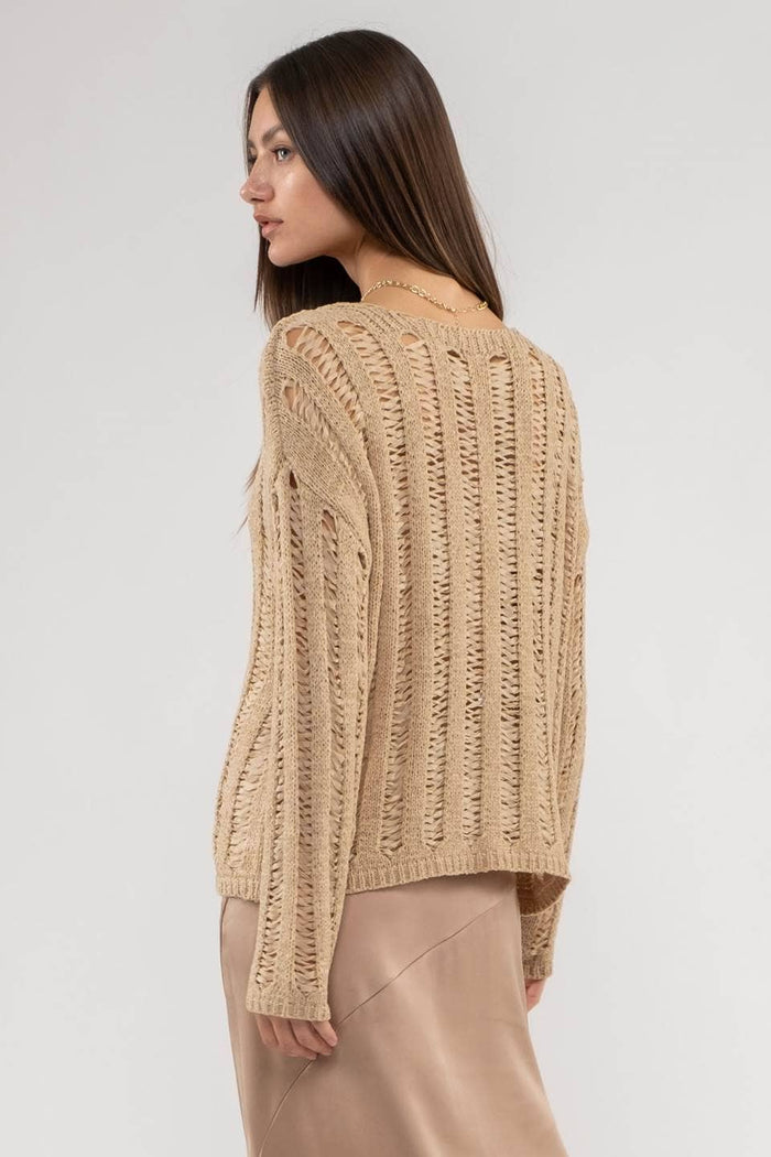 Crochet knit pullover side view