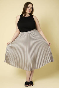 Chic Pleated Satin Skirt for Plus Sizes | Sunburst Design