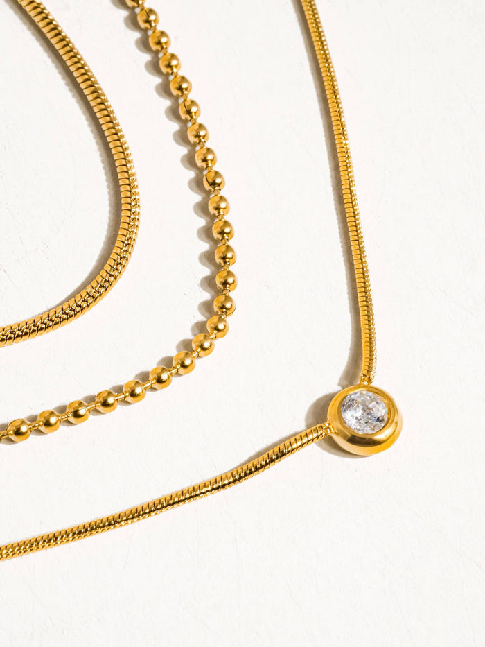 Paulette 18K Gold Non-Tarnish Trilayer CZ Chain Necklace