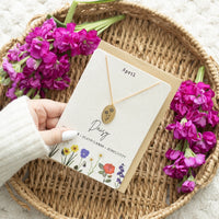 Birth Flower Necklace with Greeting Card