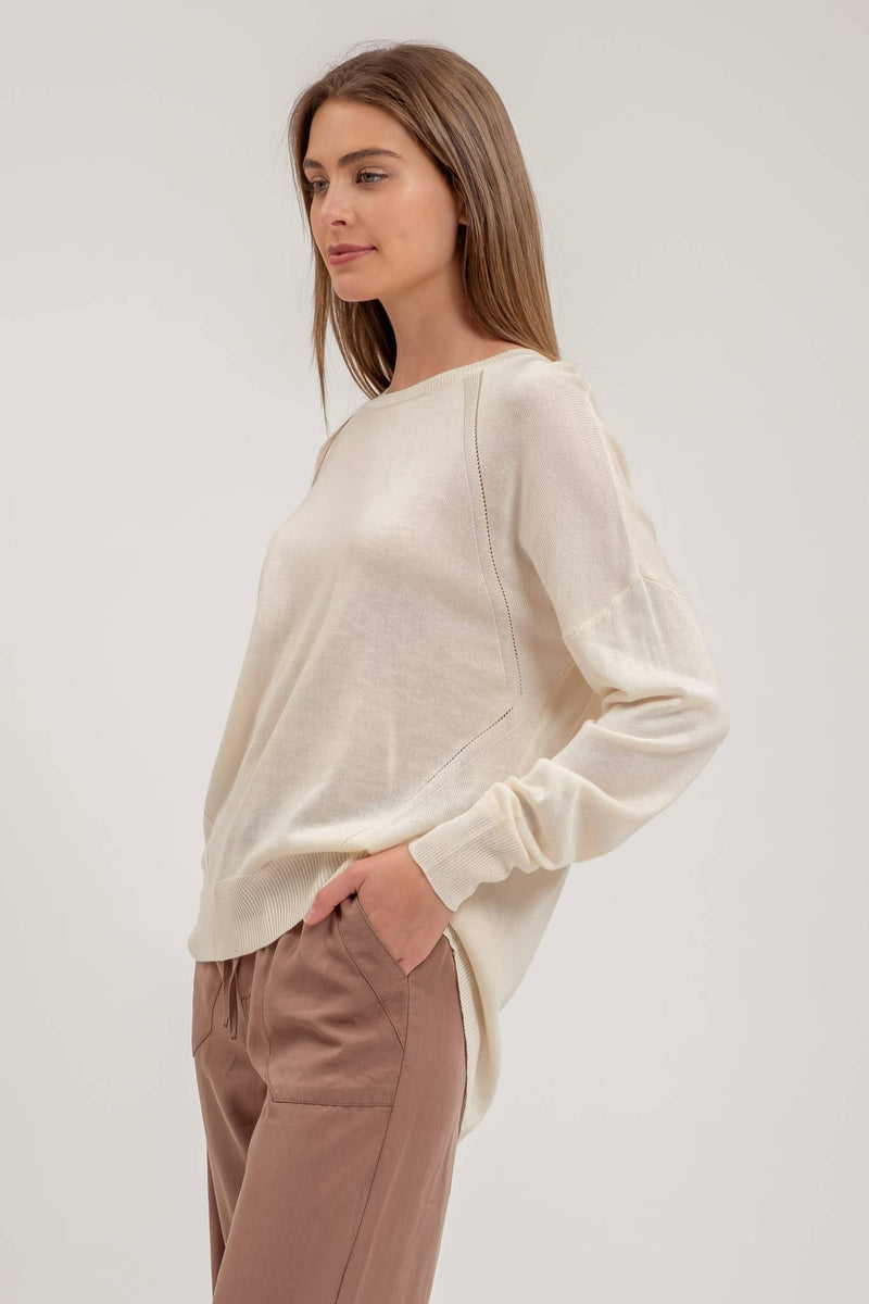 Cream Solid Back Buttoned Pullover Sweater