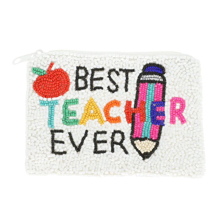 Best Teacher Ever Beaded Zipper Coin Bag