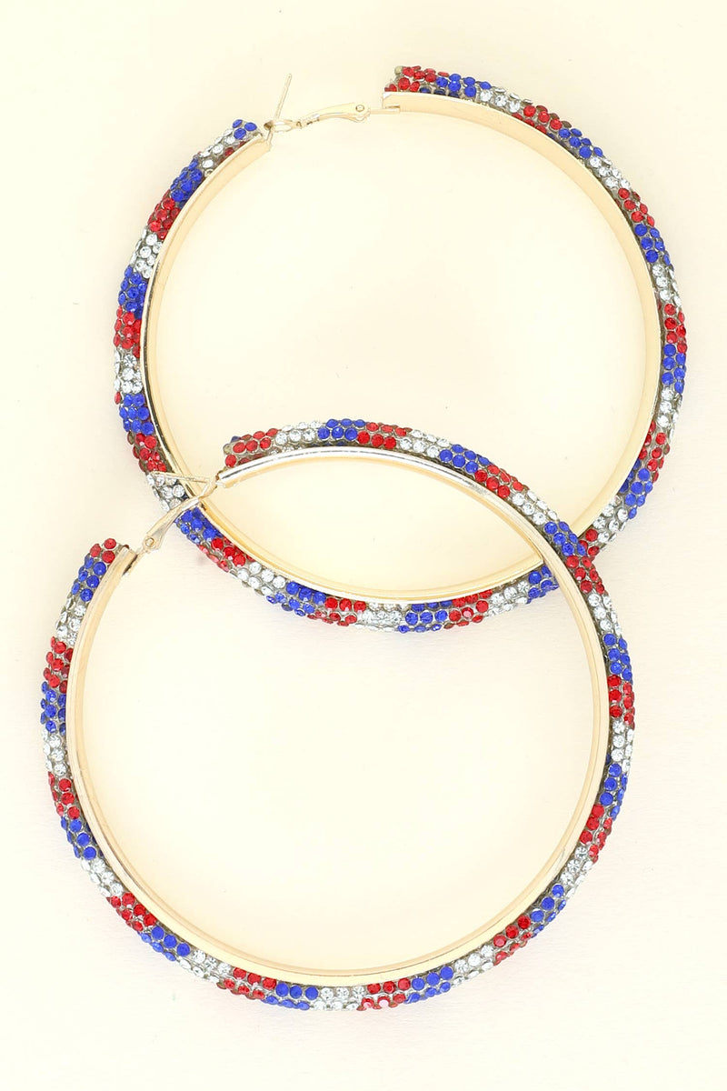 Patriotic Rhinestone Embellished 8CM Hoop Earrings