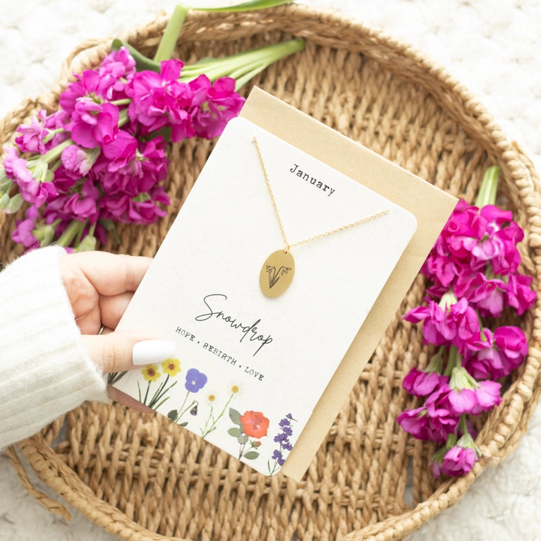 Birth Flower Necklace with Greeting Card