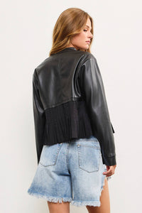 Black Pleated Leather Jacket