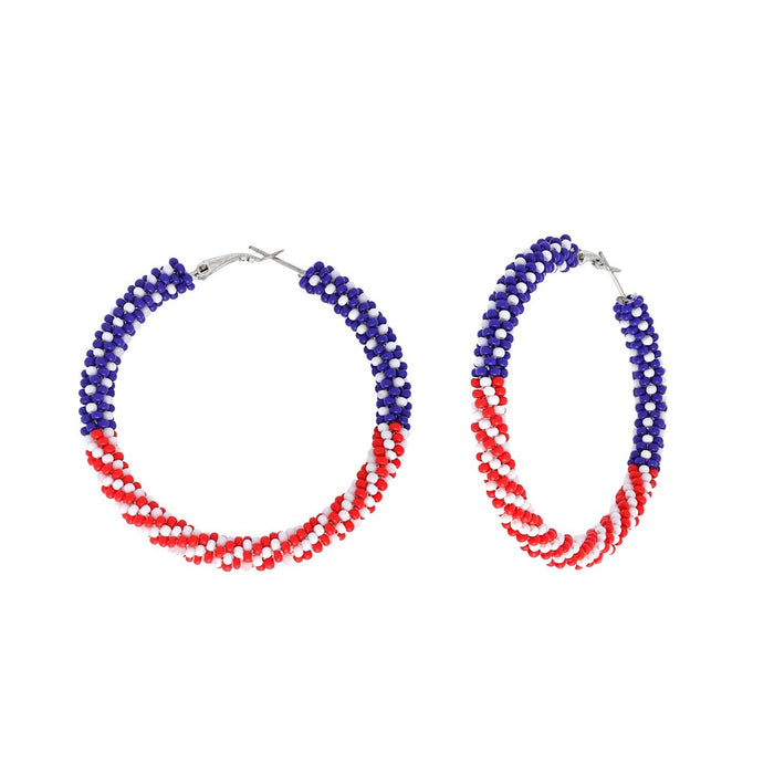 USA Flag Patriotic Pattern Beaded Hoop Earrings