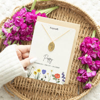 Birth Flower Necklace with Greeting Card