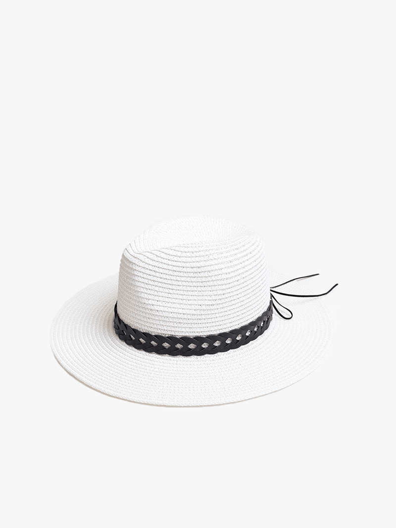 HAT2497 Mary Straw Fedora w/ Leather Chain Band