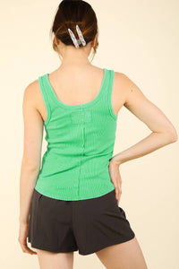 Green Washed Casual Fitted Button Tank Top