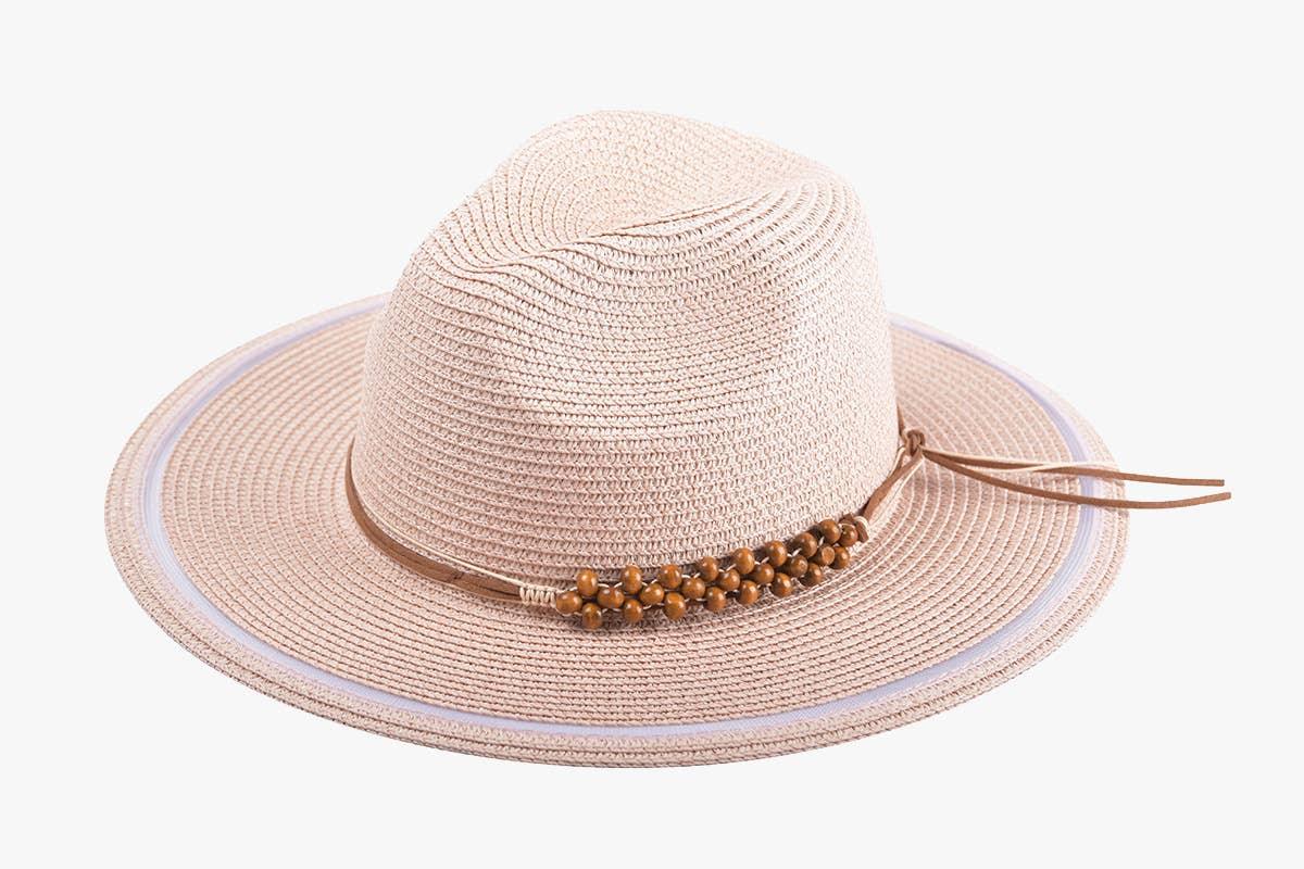 HAT2315 Flynn Striped Brim Sun Hat w/ Beaded Trim