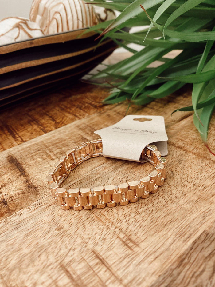 Gold Watch Band Textured Stretch Bracelet