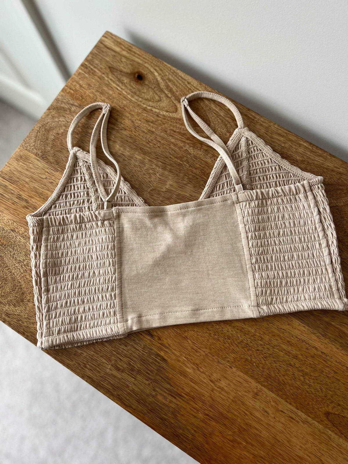 Heather Beige Smocked Triangle Bralette