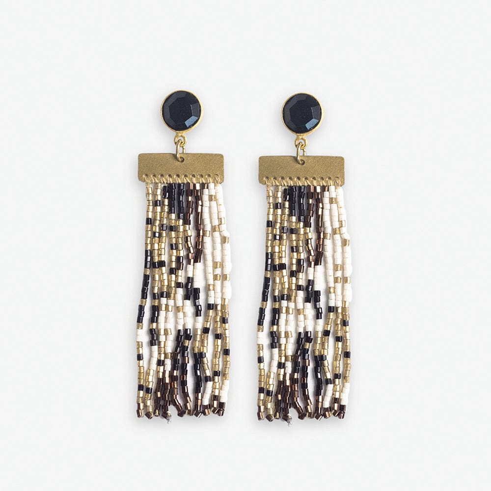 Ink + Alloy Lilah Semi Precious Stone Post with Organic Shapes Beaded Fringe Earrings