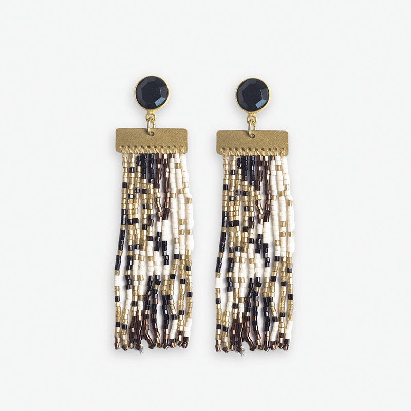 Ink + Alloy Lilah Semi Precious Stone Post with Organic Shapes Beaded Fringe Earrings