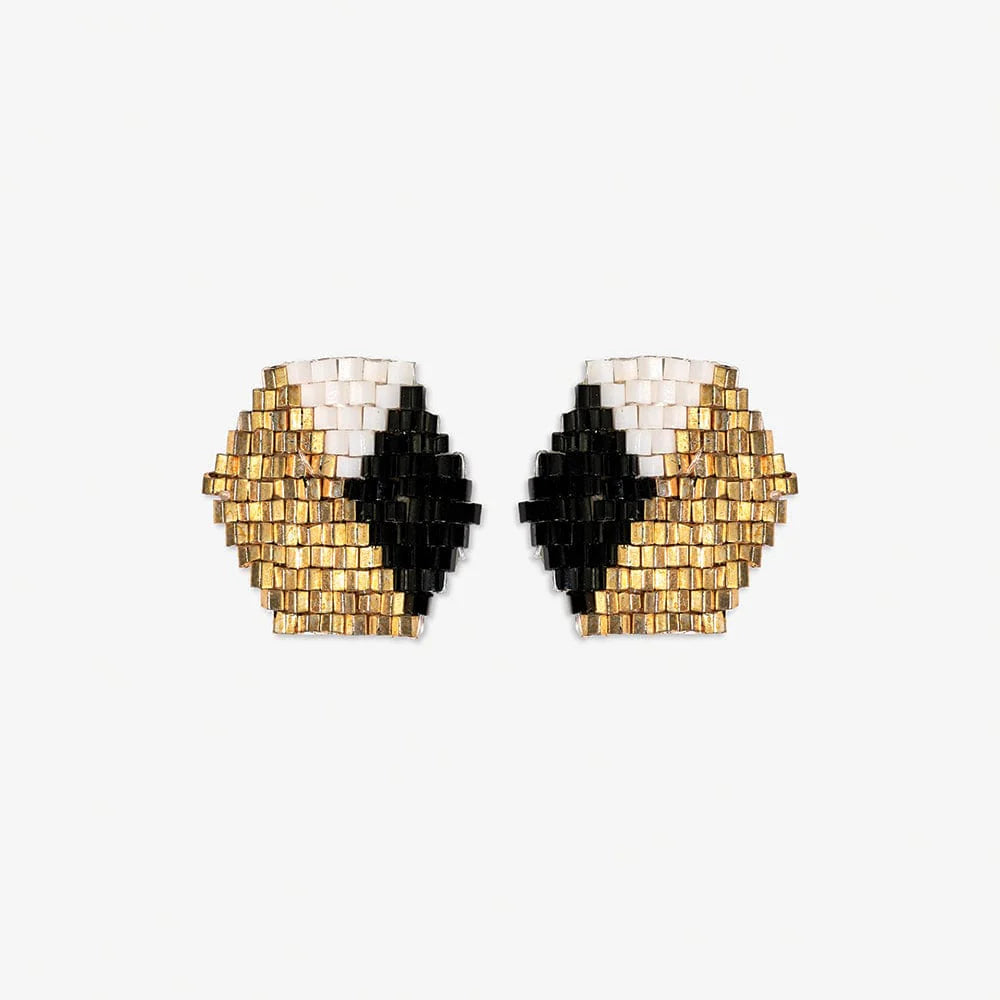 Casey Hexagon Post Beaded Earrings Black & Gold