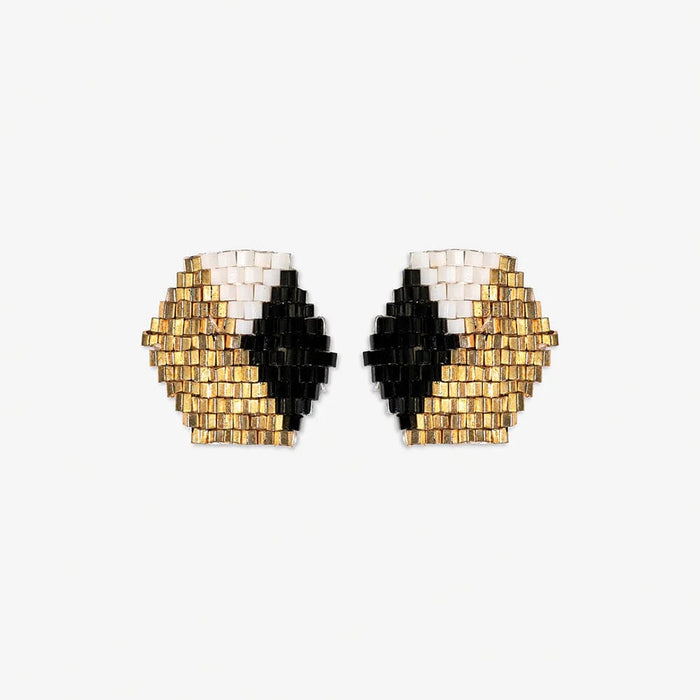 Casey Hexagon Post Beaded Earrings Black & Gold