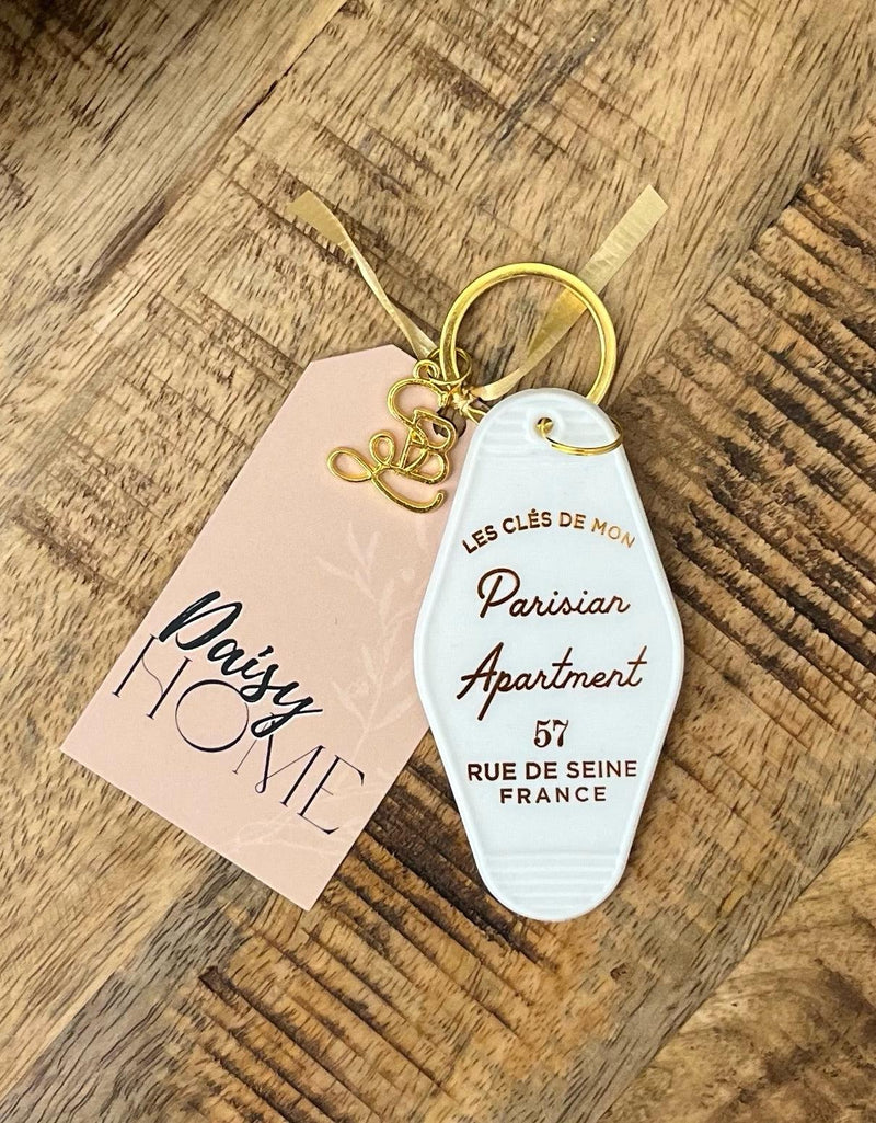 White Parisian Vintage Motel Keychain