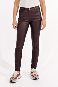 Dark Red Faux Leather Skinny Jeans