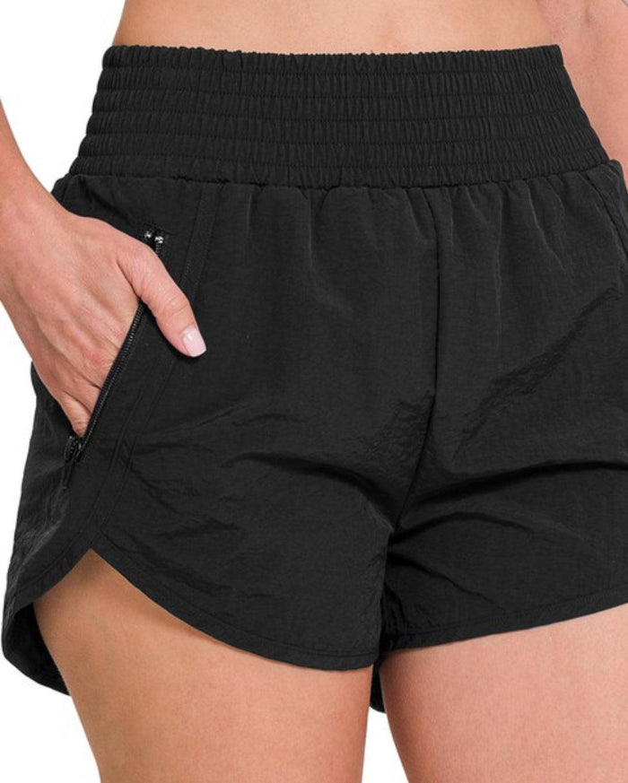 Black Running Shorts With Zipper Pocket