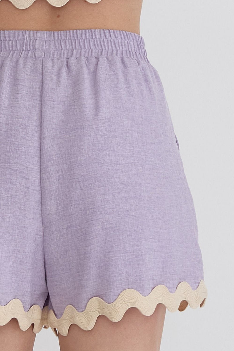 Lavender High Waisted Shorts with Ric Rac Trim