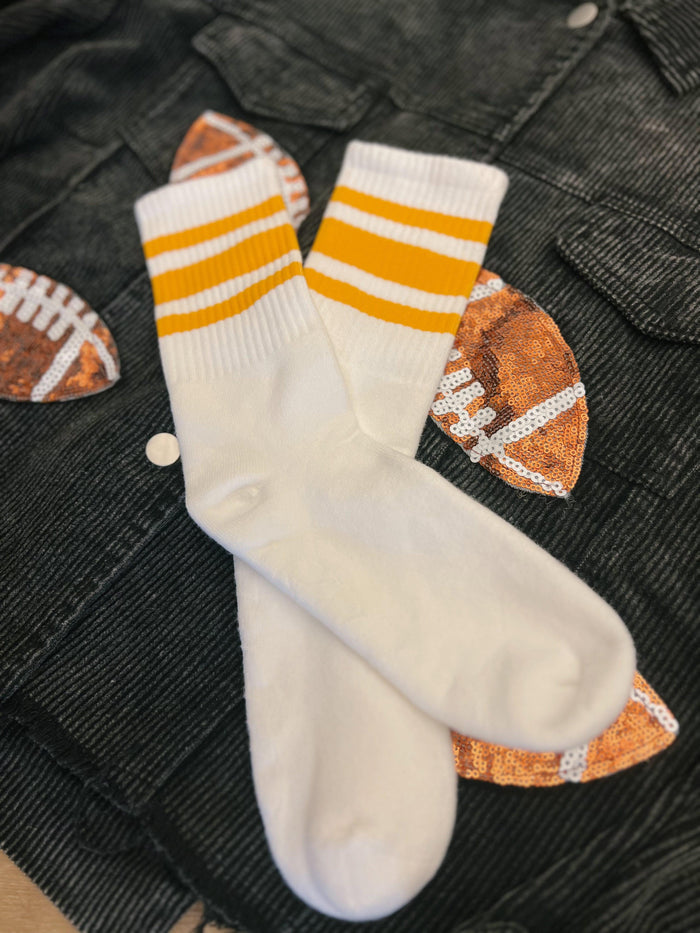 Gold Striped Varsity Crew Socks