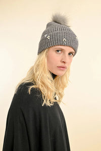 Sequin Ribbed Pompom Hat