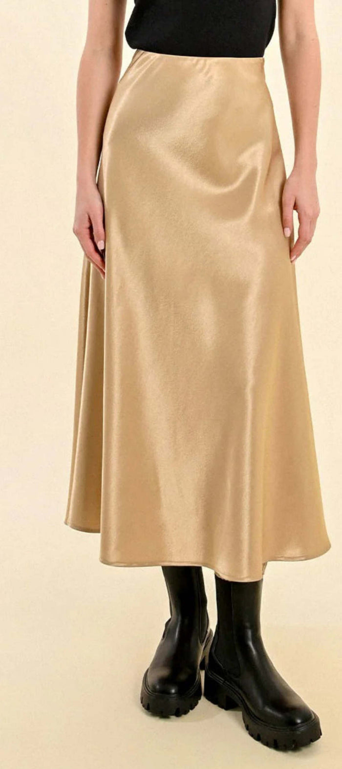 Midi Gold Satin Slip-skirt