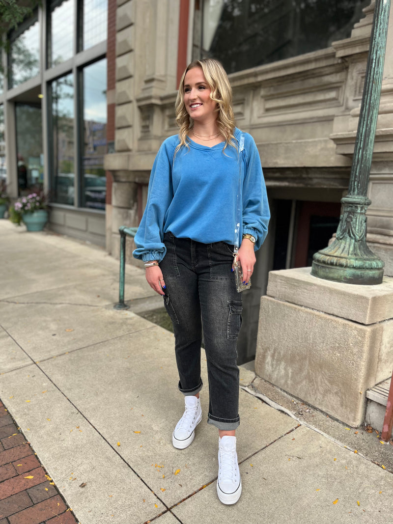 Blue Balloon Sleeve Luxe Sweatshirt