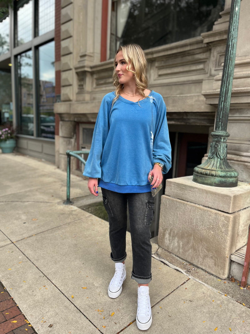 Blue Balloon Sleeve Luxe Sweatshirt