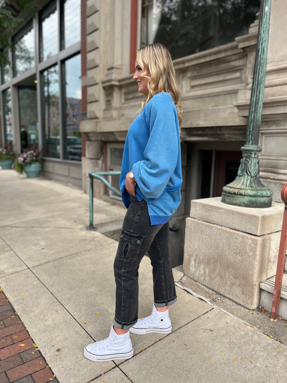 Blue Balloon Sleeve Luxe Sweatshirt