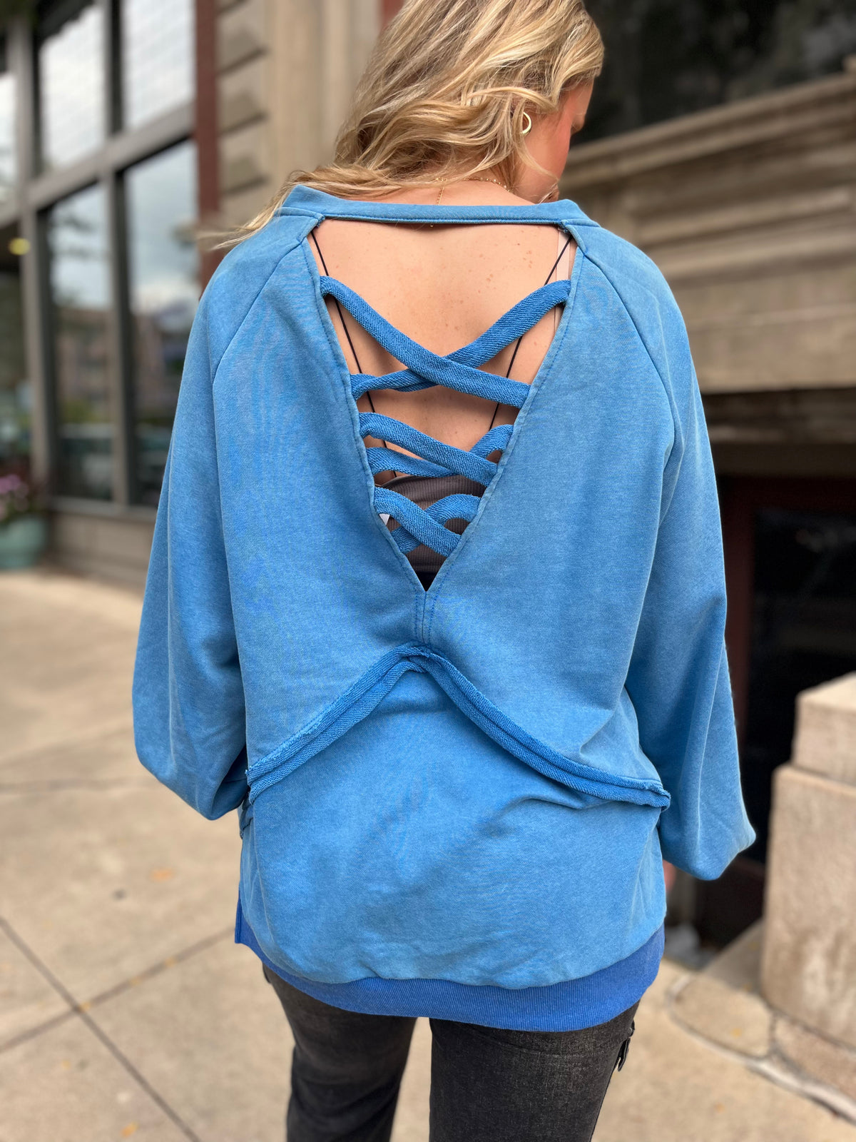 Blue Balloon Sleeve Luxe Sweatshirt