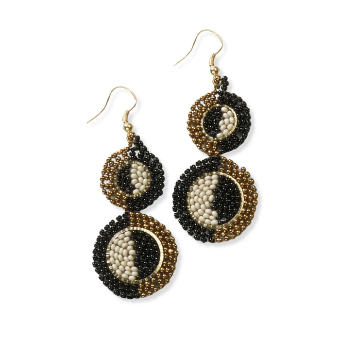 Kara Half Circles Beaded Earrings Black & Gold