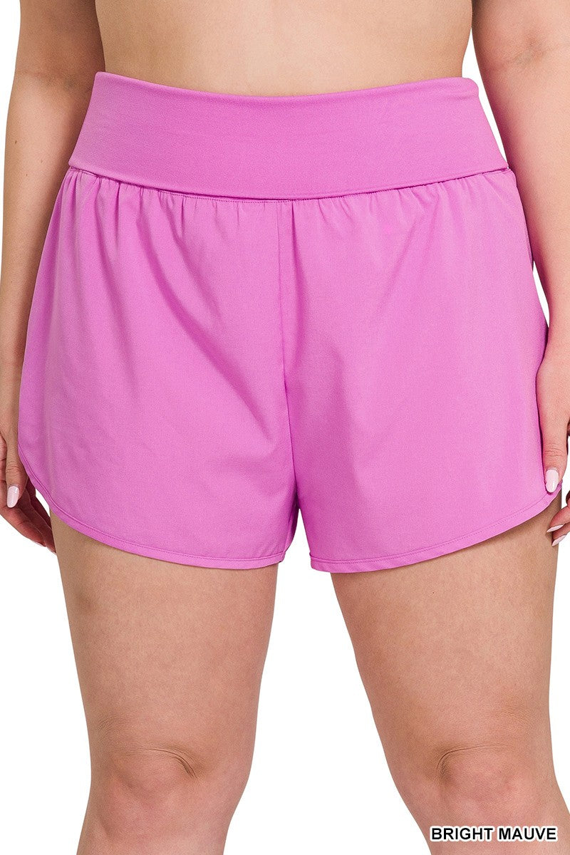 PLUS HIGH WAIST BAND FOLD-OVER RUNNING SHORTS