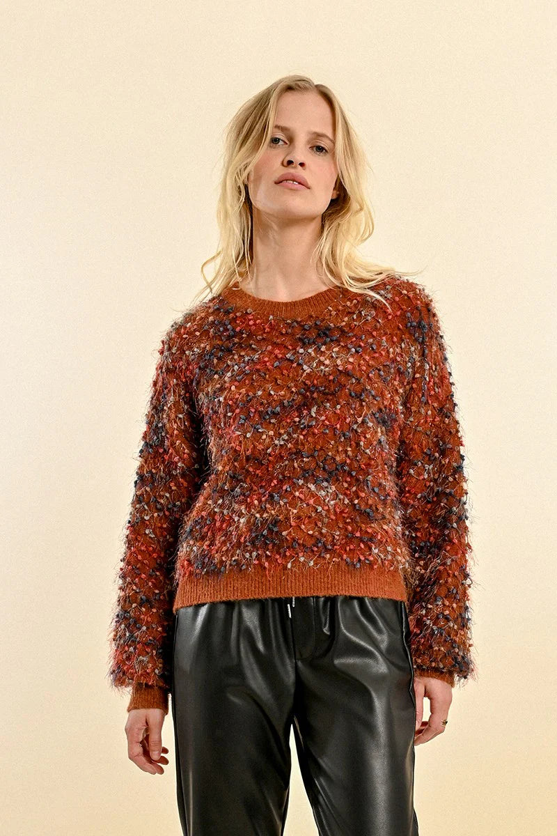 Rust Textured Mixed Sweater