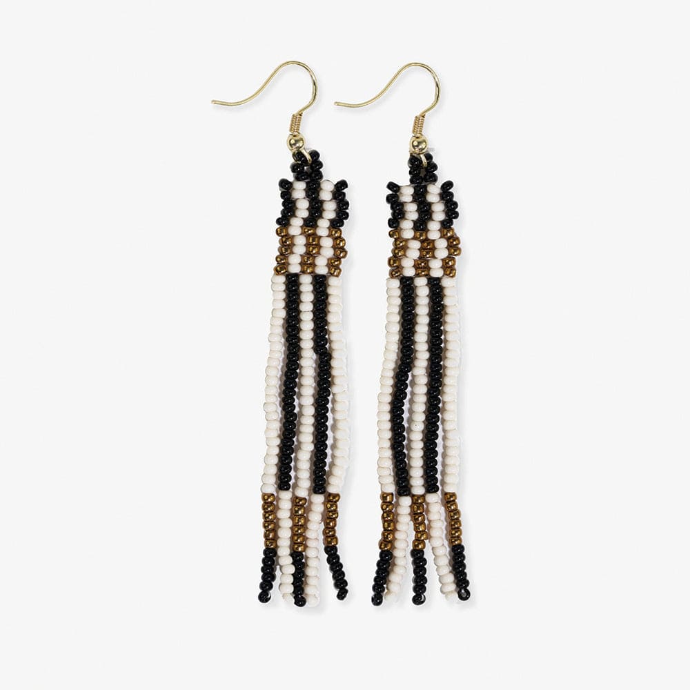 Petite Beaded Fringe Earrings Black & Gold