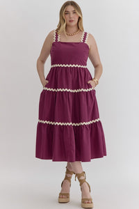 Plum Midi Dress with Ric Rac Trim Plus Size Front