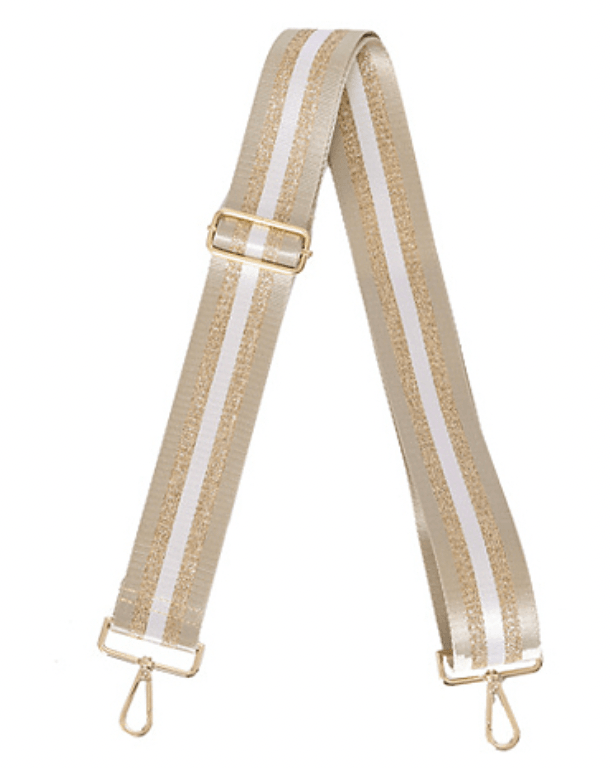 Beige & Gold Striped Guitar Strap