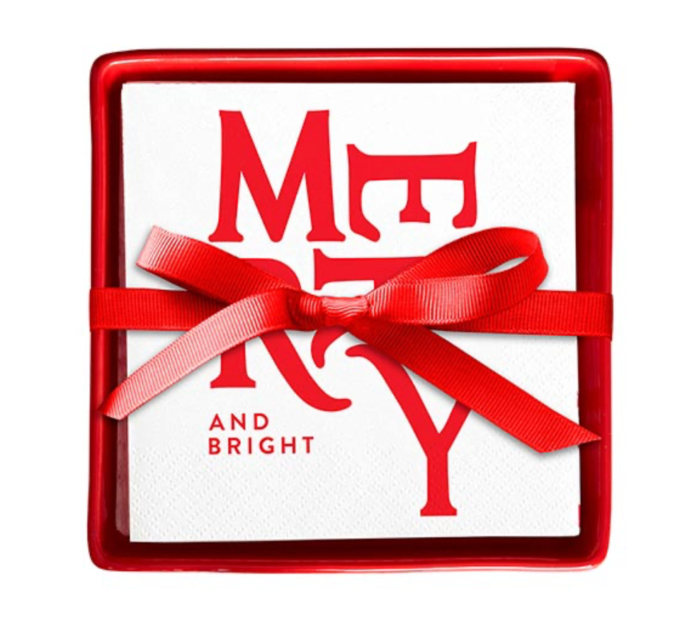 Merry + Bright Ceramic Napkin Tray + Napkins