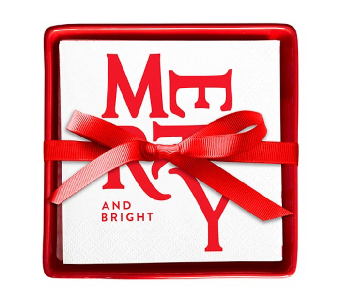 Merry + Bright Ceramic Napkin Tray + Napkins