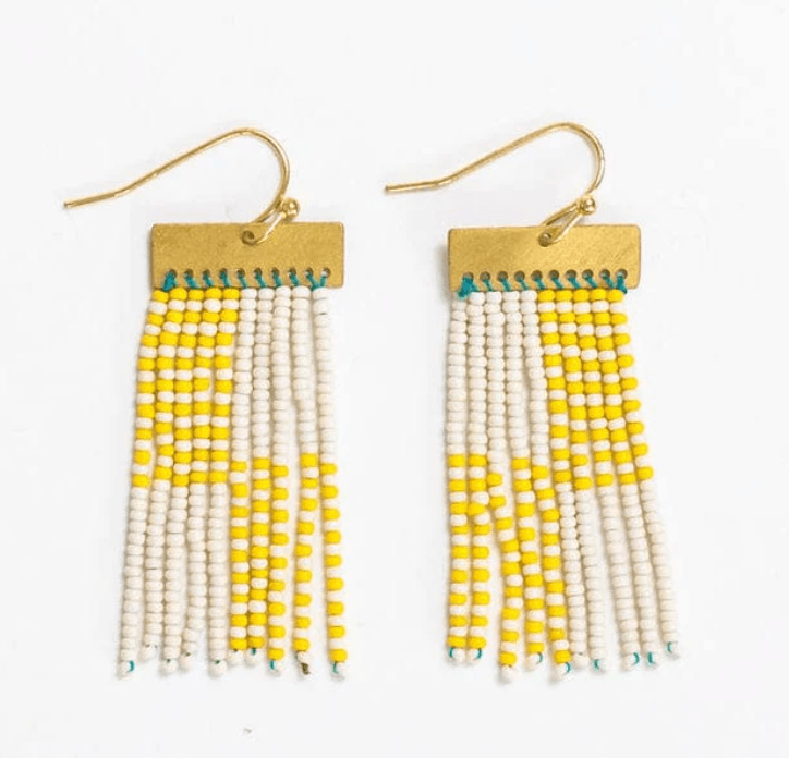 Scout Rectangle Hanger Block Fringe Earrings - Lemon