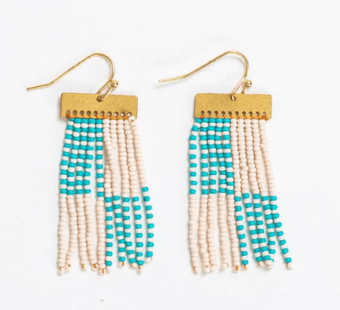 Scout Rectangle Hanger Block Fringe Earrings - Turquoise