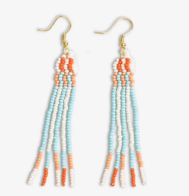 Melissa Two Grids Beaded Fringe Earrings- Amalfi